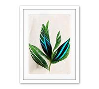 Wee Blue Coo Tropical Plant Feathery Leaves Green Turquoise Simple Botanical Illustration Artwork Framed Wall Art Print 18X24 Inch