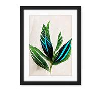 Wee Blue Coo Tropical Plant Feathery Leaves Green Turquoise Simple Botanical Illustration Artwork Framed Wall Art Print 18X24 Inch