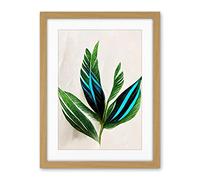 Wee Blue Coo Tropical Plant Feathery Leaves Green Turquoise Simple Botanical Illustration Artwork Framed Wall Art Print 18X24 Inch