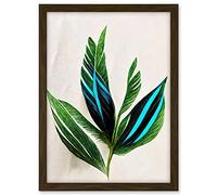 Wee Blue Coo Tropical Plant Feathery Leaves Green Turquoise Simple Botanical Illustration Artwork Framed A3 Wall Art Print