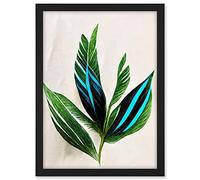 Wee Blue Coo Tropical Plant Feathery Leaves Green Turquoise Simple Botanical Illustration Artwork Framed A3 Wall Art Print