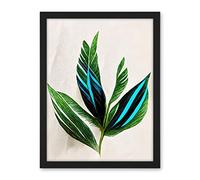 Wee Blue Coo Tropical Plant Feathery Leaves Green Turquoise Simple Botanical Illustration Artwork Framed Wall Art Print 18X24 Inch