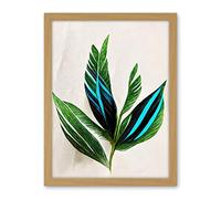 Wee Blue Coo Tropical Plant Feathery Leaves Green Turquoise Simple Botanical Illustration Artwork Framed Wall Art Print 18X24 Inch