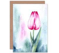 Wee Blue Coo TULIPS WATERCOLOUR PAINT FLOWER PINK BLANK GREETINGS BIRTHDAY CARD ART