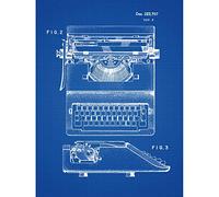 Wee Blue Coo Typewriter Blueprint Unframed Wall Art Print Poster Home Decor Premium