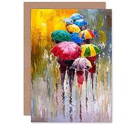 Wee Blue Coo Umbrellas In The Rain Painting Greeting Card With Envelope Inside Premium Quality