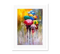 Wee Blue Coo Umbrellas In The Rain Painting Large Framed Art Print Wall Poster 18x24 inch