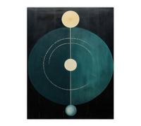 Wee Blue Coo Unframed Wall Art Abstract Teal Stone Circles Painting Blue Yellow On Black Minimalist Geometric - 12X16 Inch