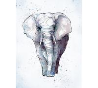 Wee Blue Coo Unframed Wall Art African Elephant Watercolour - 12X16 Inch