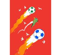 Wee Blue Coo Unframed Wall Art Football Soccer Frog - 12X16 Inch