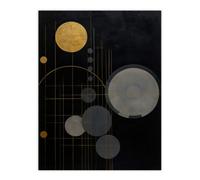 Wee Blue Coo Unframed Wall Art Golden Soot Abstract Geometric Painting Planet Orbits Vertical Solar System - 12X16 Inch