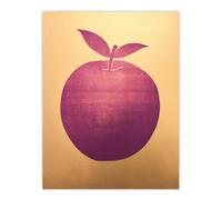 Wee Blue Coo Unframed Wall Art Plum Apple On Gold Simple Colour Block Minimalist Kitchen Painting - 12X16 Inch