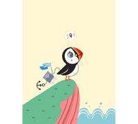 Wee Blue Coo Unframed Wall Art Puffins Travel Voyage - 12X16 Inch