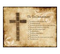 Wee Blue Coo Unframed Wall Art Ten 10 Commandments Cross Christian Religious Quote Typography - 12X16 Inch
