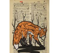 Wee Blue Coo Unframed Wall Art Upcycle Dictionary Fox - 12X16 Inch