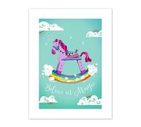 Wee Blue Coo Unicorn Believe in Magic Canvas Wall Art Print