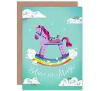 Wee Blue Coo Unicorn Believe in Magic Greetings Card