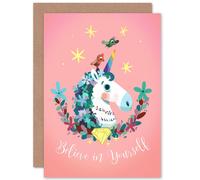 Wee Blue Coo Unicorn Believe Yourself Laurel Kids Birthday Child Card Wee Blue Coo Multicolor