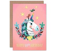 Wee Blue Coo Unicorn Flowers Birthday 11th Greetings Card