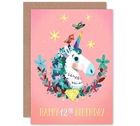 Wee Blue Coo Unicorn Flowers Birthday 12th Greetings Card
