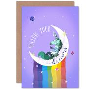 Wee Blue Coo Unicorn Follow Your Dreams Moon Rainbow Kids Child Card Wee Blue Coo Multicolor
