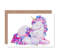 Wee Blue Coo Unicorn Mother And Daughter Greeting Card With Envelope Inside Premium Quality