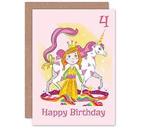 Wee Blue Coo Unicorn Princess Magic 4th Birthday Greeting Card With Envelope Blank Inside Premium Quality