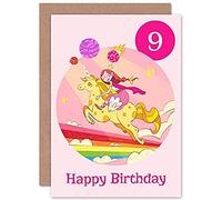 Wee Blue Coo Unicorn Princess Rainbow 9th Birthday Greeting Card With Envelope Blank Inside Premium Quality