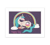 Wee Blue Coo Unicorn Rainbow Reading Child Art Print Canvas Premium Wall Decor Poster