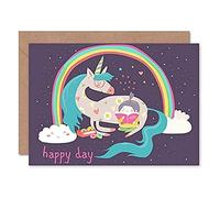 Wee Blue Coo Unicorn Rainbow Reading Child Greeting Card With Envelope Inside Premium Quality
