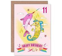 Wee Blue Coo Unicorn Seahorse Narwhal 11th Birthday Greeting Card With Envelope Blank Inside Premium Quality