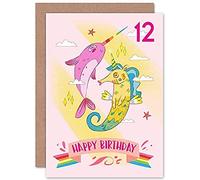 Wee Blue Coo Unicorn Seahorse Narwhal 12th Birthday Greeting Card With Envelope Blank Inside Premium Quality