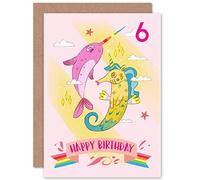 Wee Blue Coo Unicorn Seahorse Narwhal 6th Birthday Greeting Card With Envelope Blank Inside Premium Quality