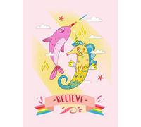 Wee Blue Coo Unicorn Seahorse Narwhal Believe Large Wall Art Print Canvas Premium Poster