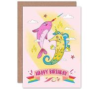 Wee Blue Coo Unicorn Seahorse Narwhal Birthday Greeting Card With Envelope Blank Inside Premium Quality