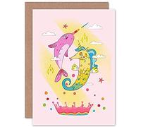 Wee Blue Coo Unicorn Seahorse Narwhal Magic Greeting Card With Envelope Inside Premium Quality