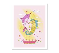 Wee Blue Coo Unicorn Seahorse Narwhal Magic Large Framed Art Print Wall Poster 18x24 inch