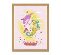 Wee Blue Coo Unicorn Seahorse Narwhal Magic Large Framed Art Print Wall Poster 18x24 inch