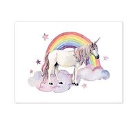 Wee Blue Coo Unicorn Watercolour Rainbow Art Print Canvas Premium Wall Decor Poster