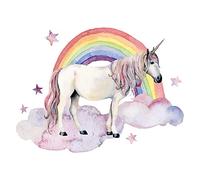 Wee Blue Coo Unicorn Watercolour Rainbow Large Wall Art Print Canvas Premium Poster
