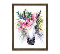 Wee Blue Coo Unicorn With Flower Wreath Large Framed Art Print Wall Poster 18x24 inch