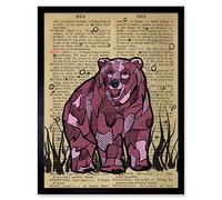 Wee Blue Coo Upcycle Dictionary Bear Art Print Framed Poster Wall Decor 12x16 inch