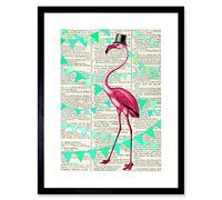 Wee Blue Coo Upcycle Dictionary Flamingo Bunting Artwork Framed Wall Art Print 12X16 Inch