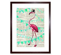 Wee Blue Coo Upcycle Dictionary Flamingo Bunting Artwork Framed Wall Art Print 12X16 Inch