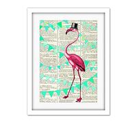 Wee Blue Coo Upcycle Dictionary Flamingo Bunting Artwork Framed Wall Art Print 18X24 Inch