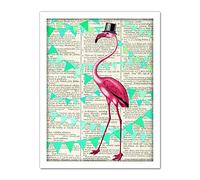 Wee Blue Coo Upcycle Dictionary Flamingo Bunting Artwork Framed Wall Art Print 18X24 Inch