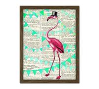 Wee Blue Coo Upcycle Dictionary Flamingo Bunting Artwork Framed Wall Art Print 18X24 Inch