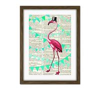 Wee Blue Coo Upcycle Dictionary Flamingo Bunting Artwork Framed Wall Art Print 18X24 Inch