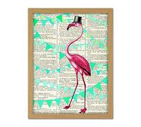 Wee Blue Coo Upcycle Dictionary Flamingo Bunting Artwork Framed Wall Art Print 18X24 Inch