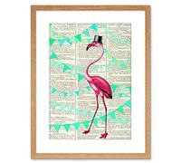 Wee Blue Coo UPCYCLE DICTIONARY FLAMINGO BUNTING PARTY FRAMED ART PRINT POSTER F97X12406